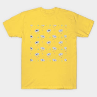 Kawaii Cute Raining Rainbow Clouds Pattern in Yellow T-Shirt